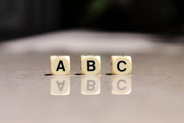 Klocki z literami a, b i c.